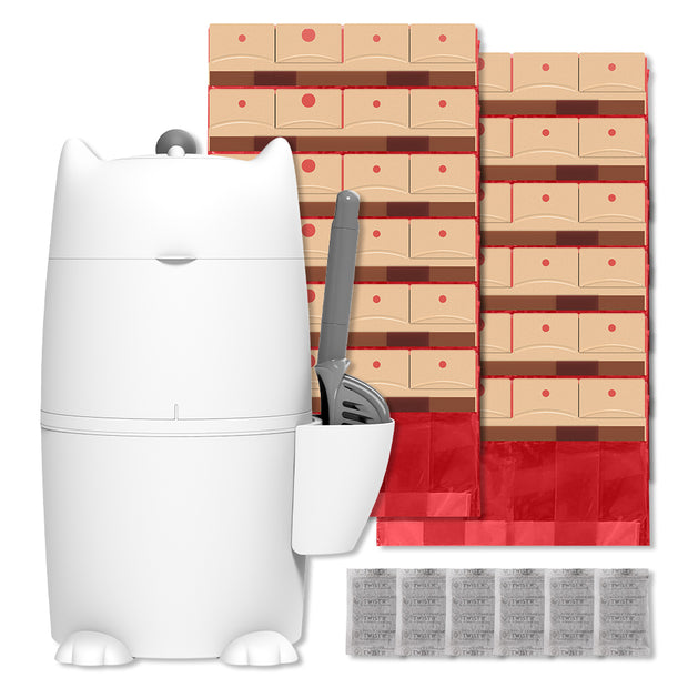 Kitty Twist'R Plus Pail(White/Gray)+12 Refill Bags+6 Charcoal